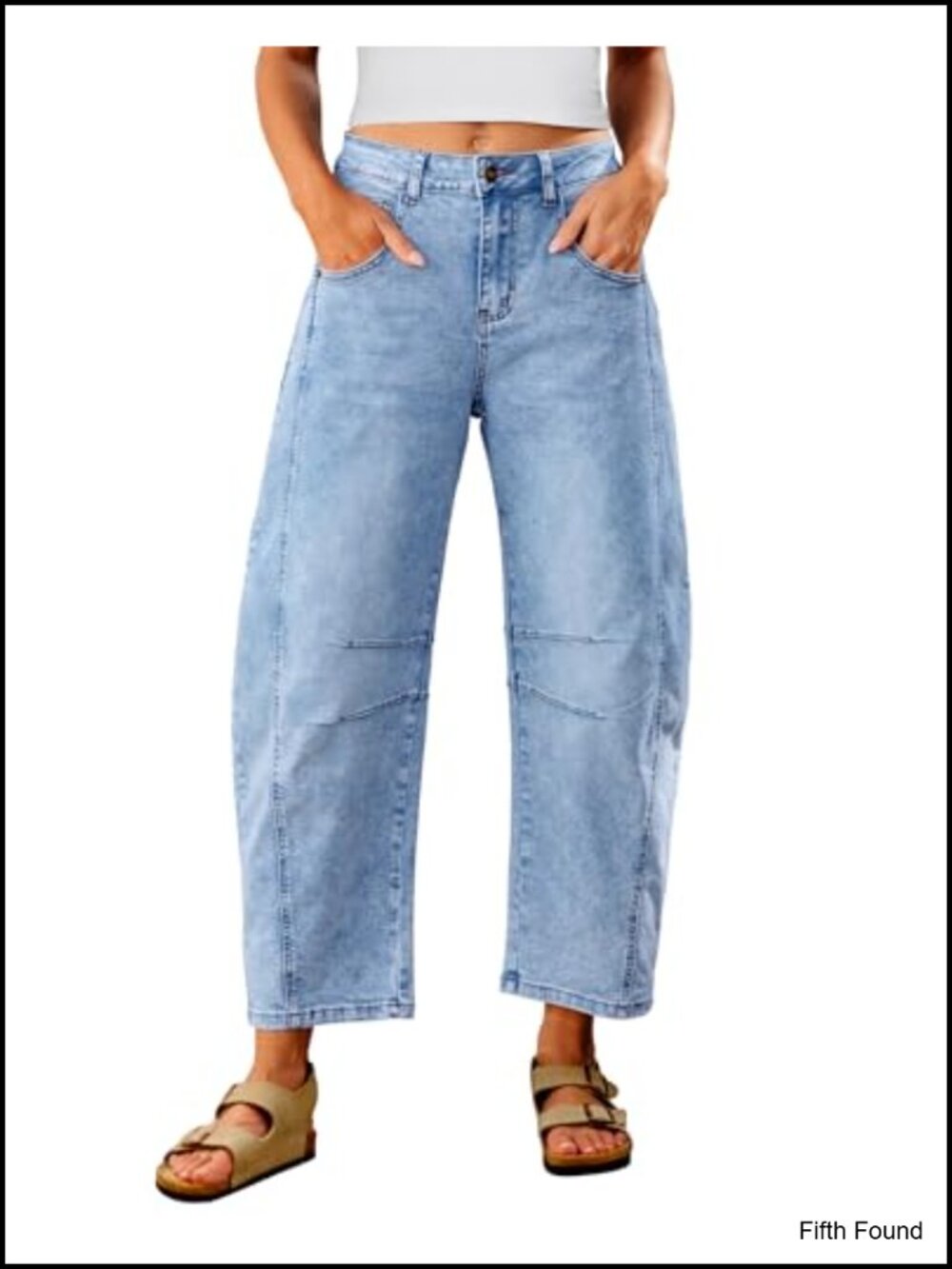 Women's High Waisted Barrel Jeans Cropped Wide Leg Stretch Denim